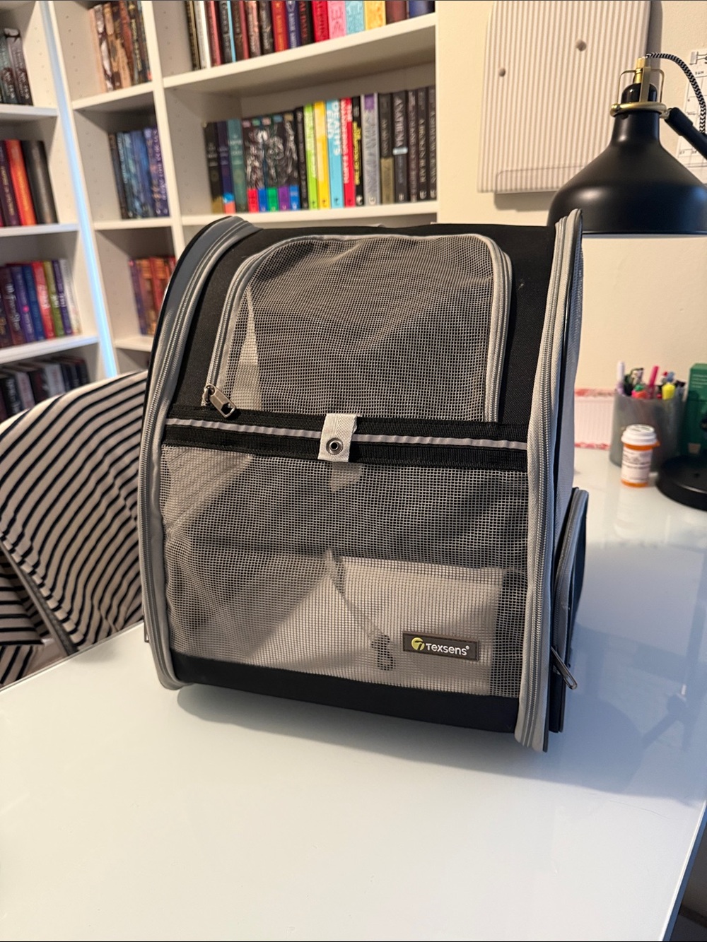 Texsens Gray and Black Mesh Pet Carrier Backpack